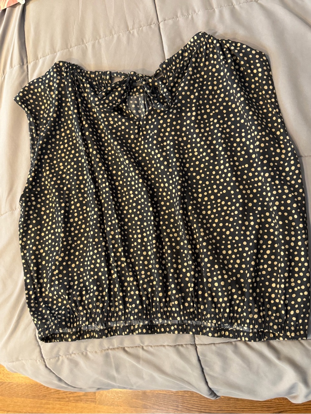 LOFT Black Tank Top with Cream Polka Dots